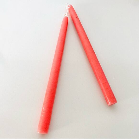 NEW ANTHROPOLOGIE Salmon Pink 11” Classic Paraffin Wax Taper Candle Sticks S/2 - Picture 5 of 5